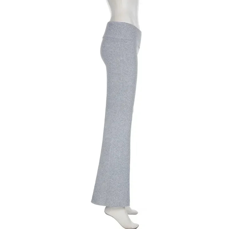 Casual Sexy Basic Solid Flare Pants Y2K Slim Low-Waisted Boot Cut Pants Women 2024 Autumn Spring Fashion Streetwear Lady