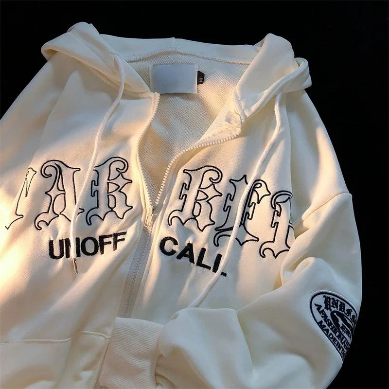 1Hoodies Women Retro Harajuku Hip Hop Jacket High Street Zip Up Hoodie Casual Loose Sweatshirt Clothes Y2K Tops oversized hoodie