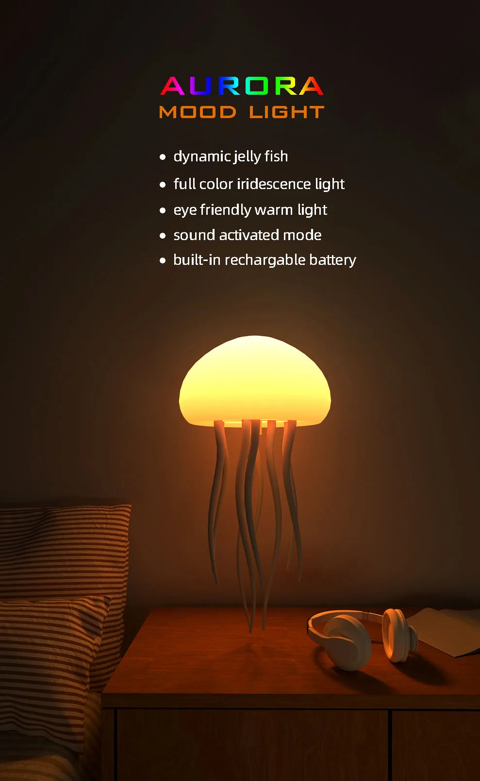 Jellyfish Pendant Lightings Voice Control Type-C Charging Creative Jellyfish Light Flexible Tentacles for Holiday Children Gifts