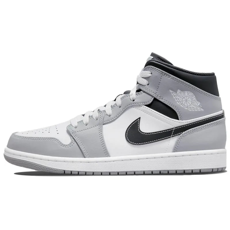 Jordan Air Jordan 1 Mid "Light Smoke Grey" Comfortable and Versatile Mid Top Retro Basketball Shoes for Men-554724-078