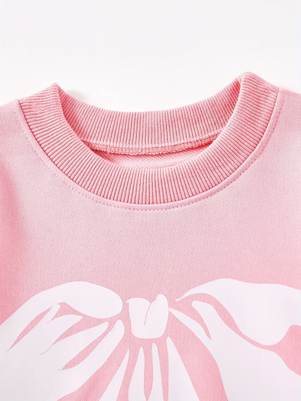 Girls' pink bow-patterned hoodie + black bow-stitched denim straight-leg pants set. Suitable for all seasons.