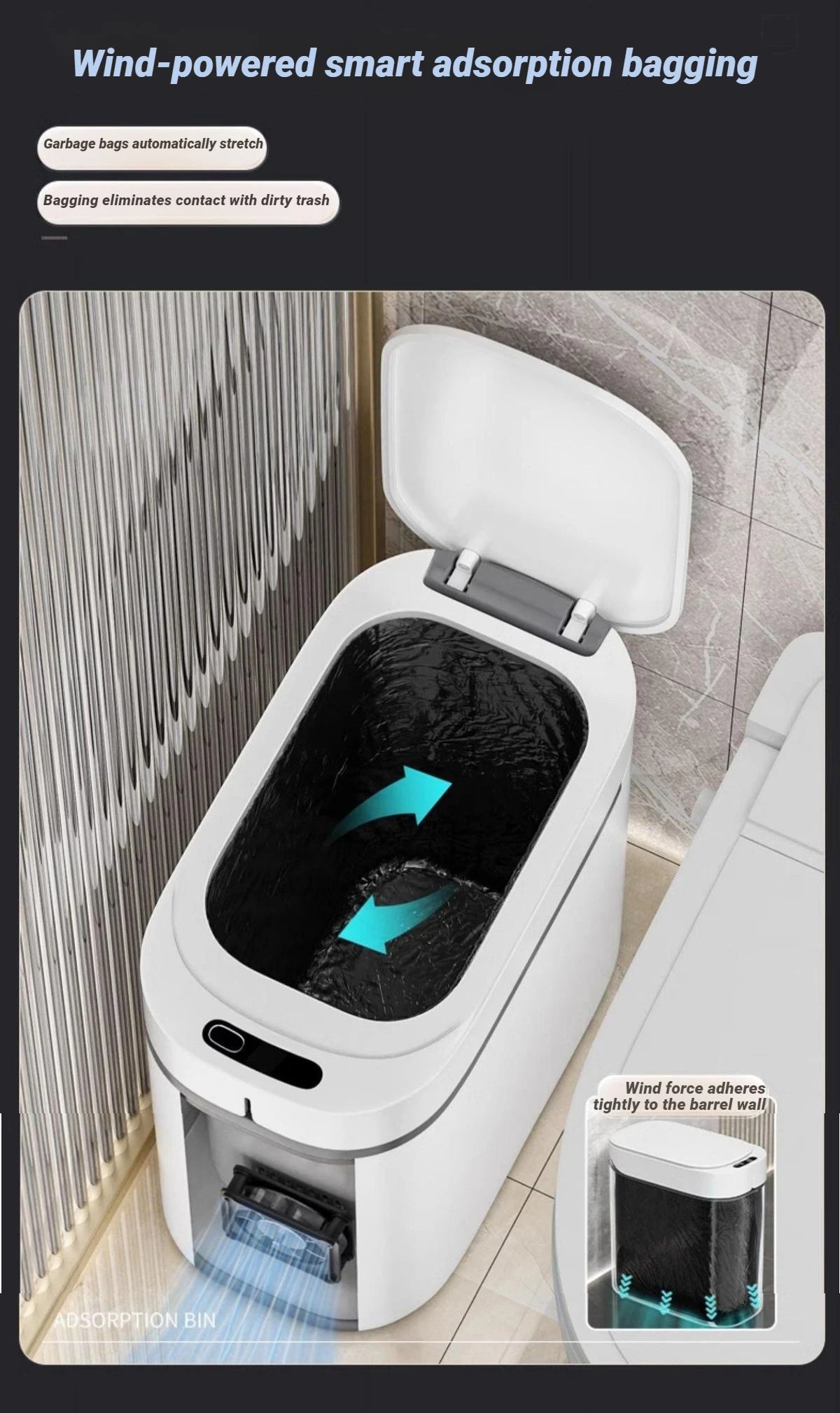 Bathroom Trash Can Hands-Free Automatic Bagging JOYBOS Smart Garbage Bin House With Lid Drawstring Bags Bathroom Toilet Office
