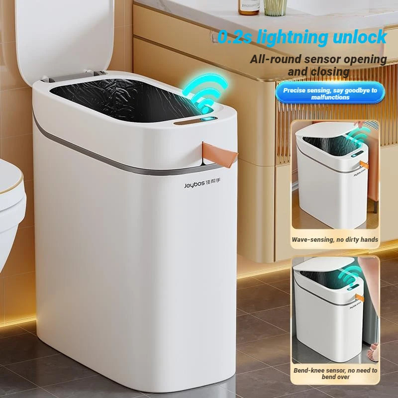 Bathroom Trash Can Hands-Free Automatic Bagging JOYBOS Smart Garbage Bin House With Lid Drawstring Bags Bathroom Toilet Office