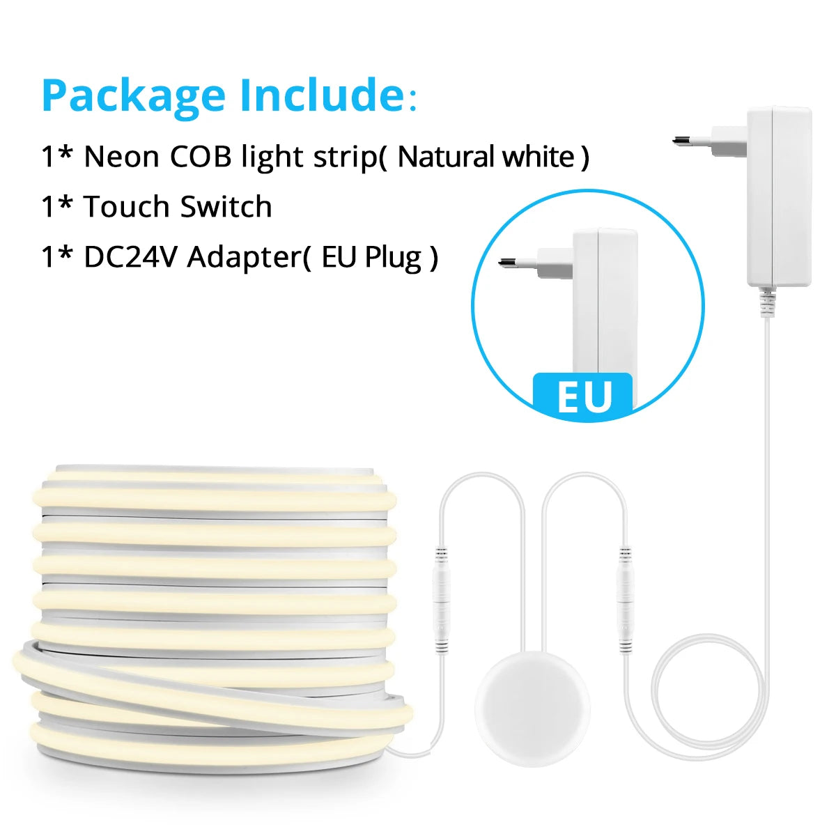 Novel Solid COB Neon Strip Light 2m-10m 24V Waterproof Pure Silicone Gel Tube Dimmable Touch Control Sensor Switch No Flicker