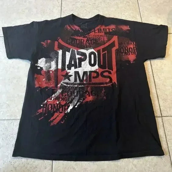 TAPOUT New Y2K Red  Printing  T shirt Men  Hip Hop Round Neck Oversized Long Sleeved Casual Gothic Clothing Tops Streetwear