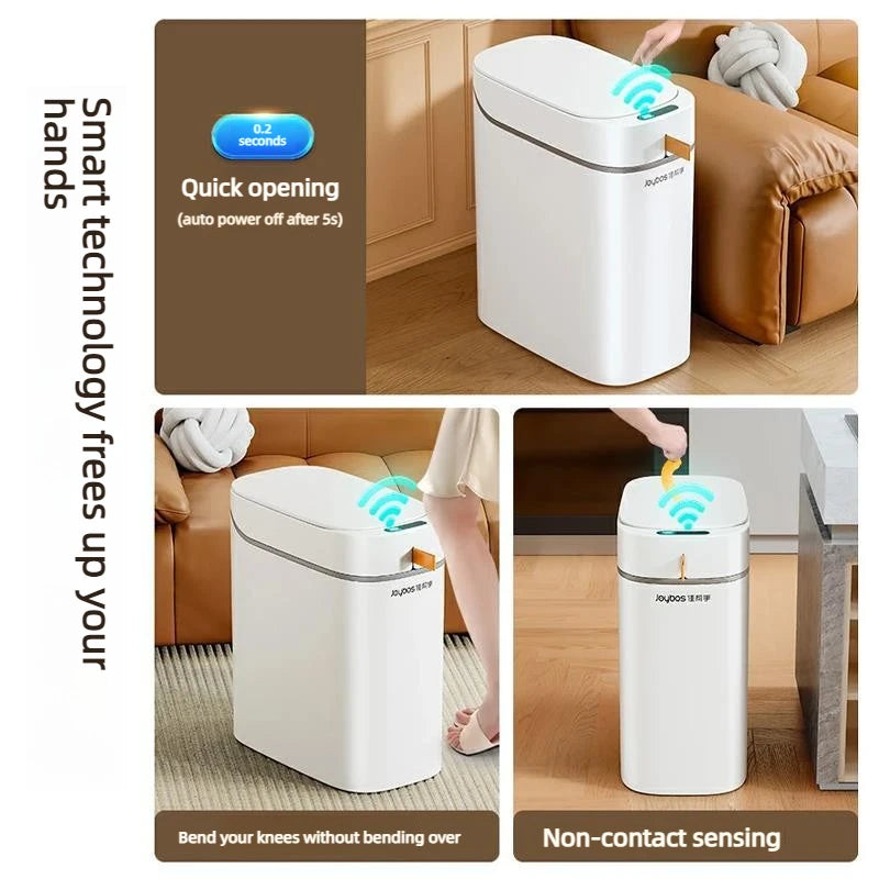 Bathroom Trash Can Hands-Free Automatic Bagging JOYBOS Smart Garbage Bin House With Lid Drawstring Bags Bathroom Toilet Office