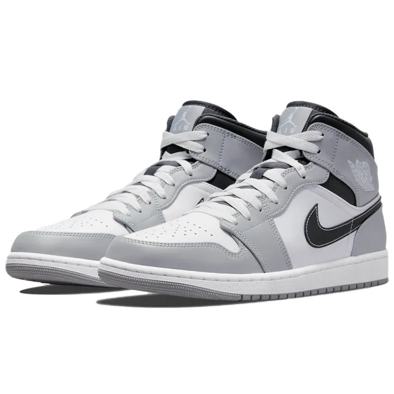 Jordan Air Jordan 1 Mid "Light Smoke Grey" Comfortable and Versatile Mid Top Retro Basketball Shoes for Men-554724-078