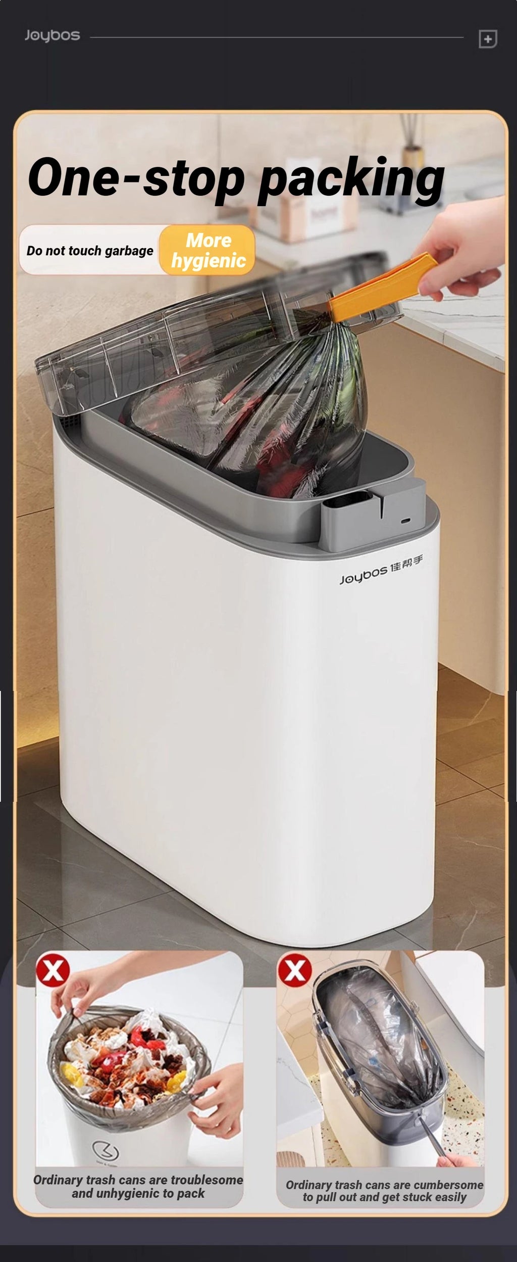 Bathroom Trash Can Hands-Free Automatic Bagging JOYBOS Smart Garbage Bin House With Lid Drawstring Bags Bathroom Toilet Office