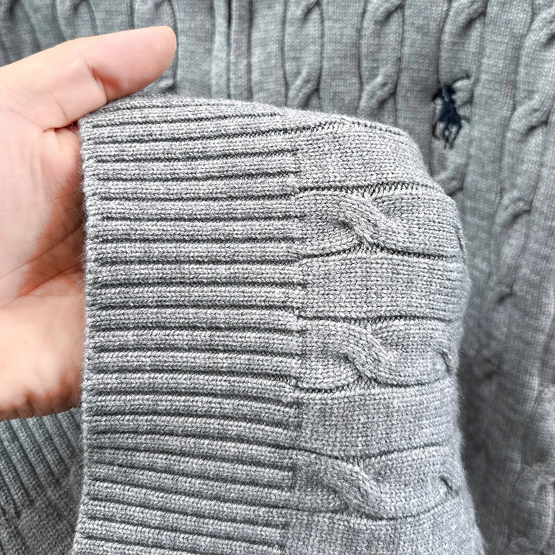 Heshi Brand Fashion American 2025 Vintage Stand Collar Zipper Embroidery Sweater Fried Dough Twists 3D Autumn Winter Knitwear