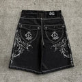 Y2K Vintage Denim Shorts New Popular Pocket Embroidery Pattern Vulturi Jorts Harajuku Trendy Gothic Punk Men Women Baggy Pants