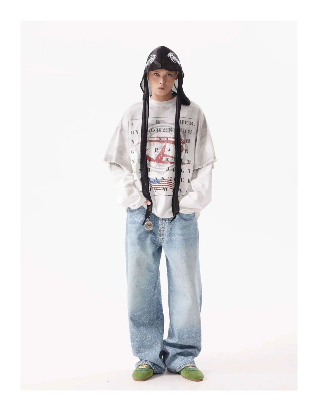 PFNW American Rhinestone Printed Design Vintage Jeans Men's Streetwear Hip Hop Mens Clothing Loose Wide Leg Pants Trendy 28W4644