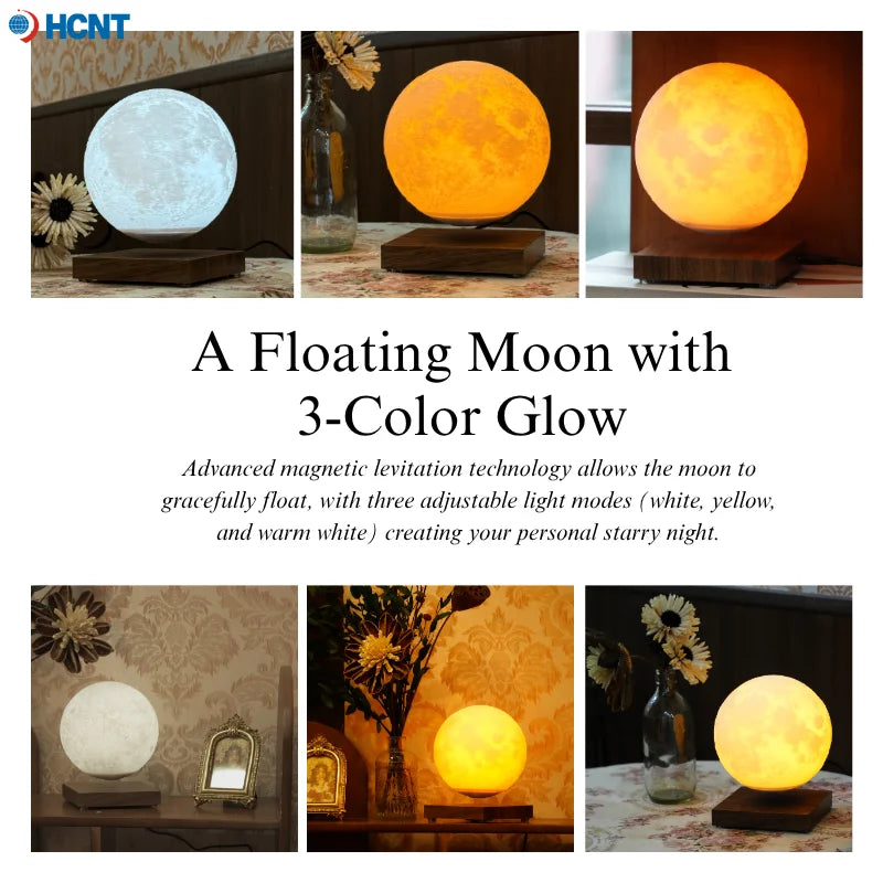 Levitating Moon Lamp Magnetic Floating Moon Lamp Spinning Luna Night Light with 3 Color Modes for Home Office Desk Decor Bedroom