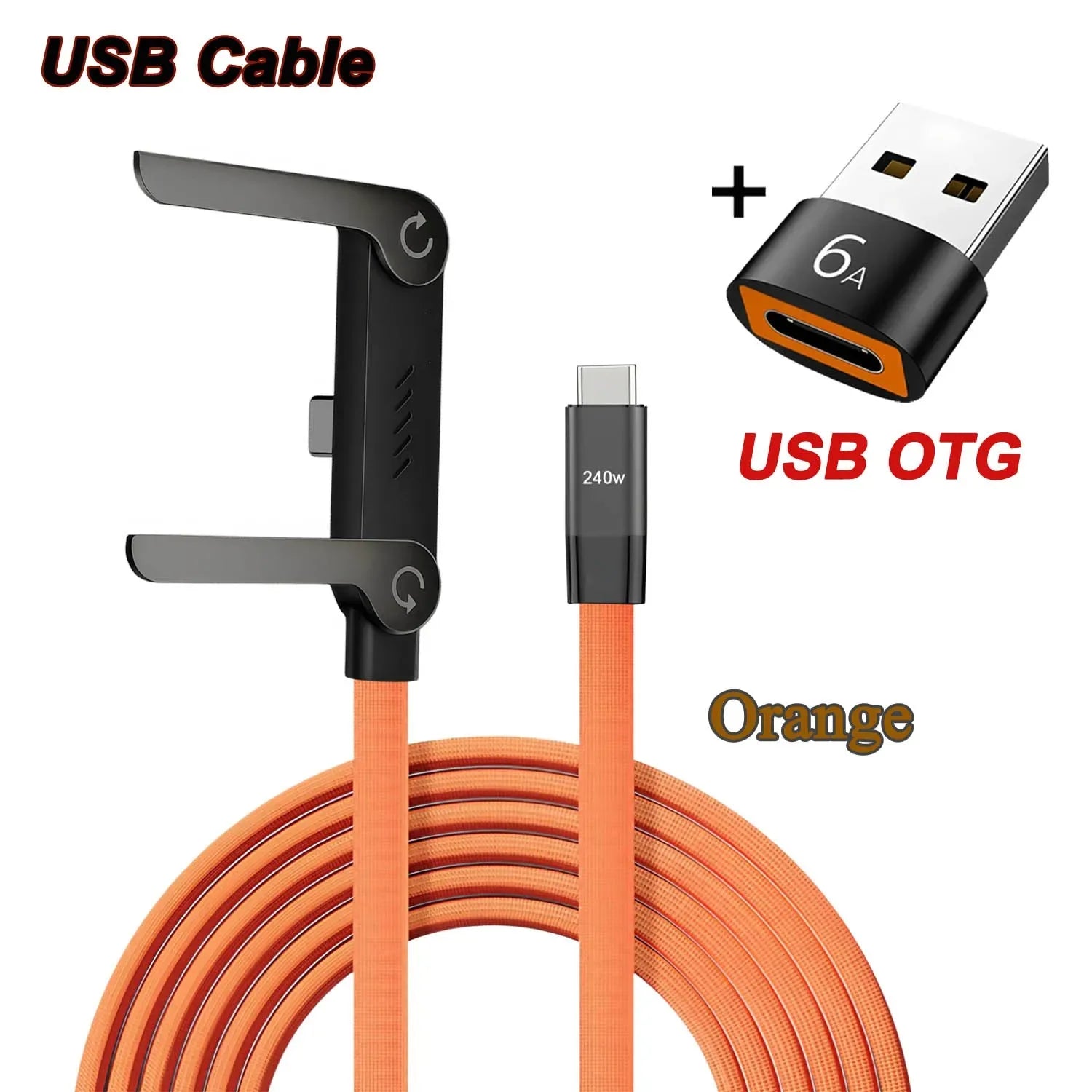 240W 2-in-1 Type-C Fast Charging Cable Invisible Adjustable Stand Charger Cord for Phones Tablets Laptops Gaming Devices