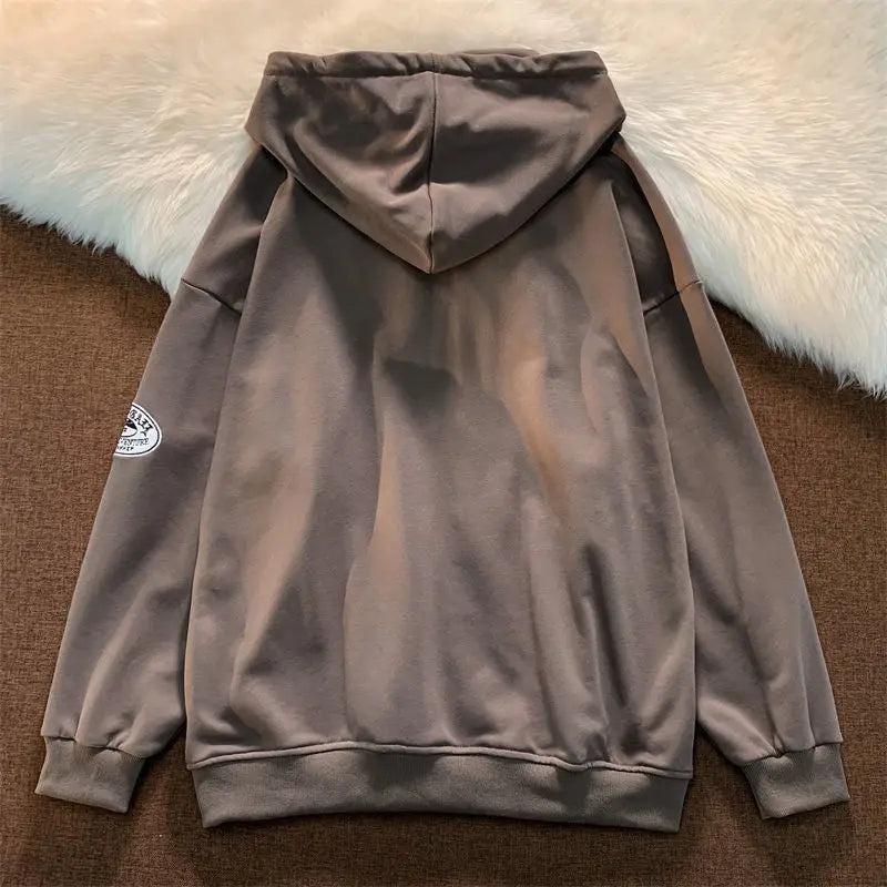 1Hoodies Women Retro Harajuku Hip Hop Jacket High Street Zip Up Hoodie Casual Loose Sweatshirt Clothes Y2K Tops oversized hoodie