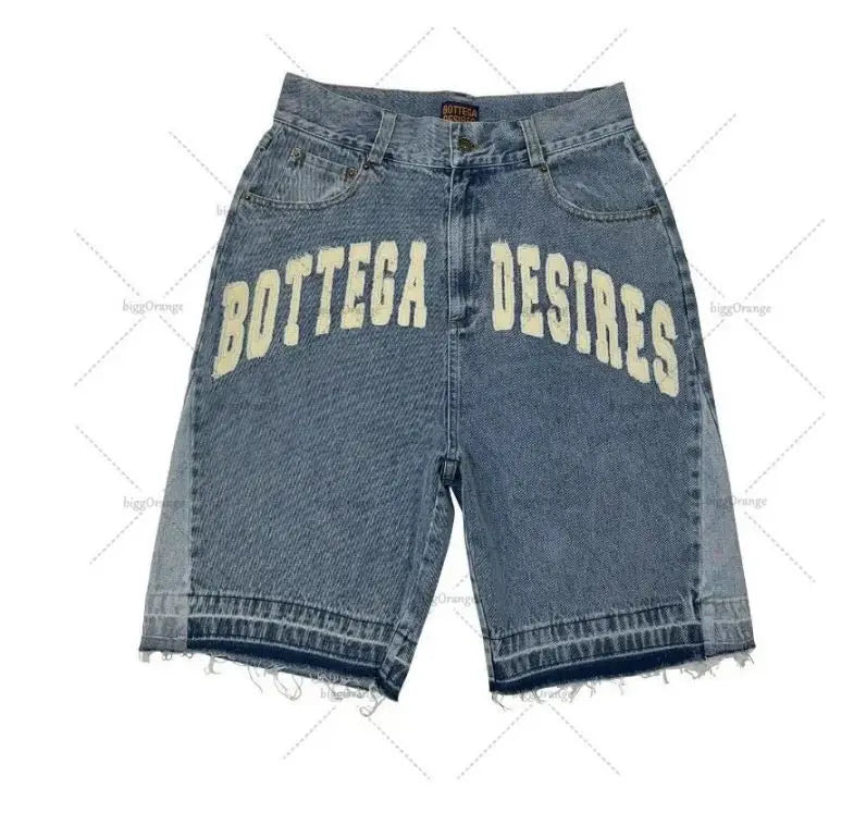 Korean Reviews Many Men's Clothes Denim Shorts Hip-hop Street Splicing Embroidery Retro Casual Pants Letters 1 /2 Jeans for Man