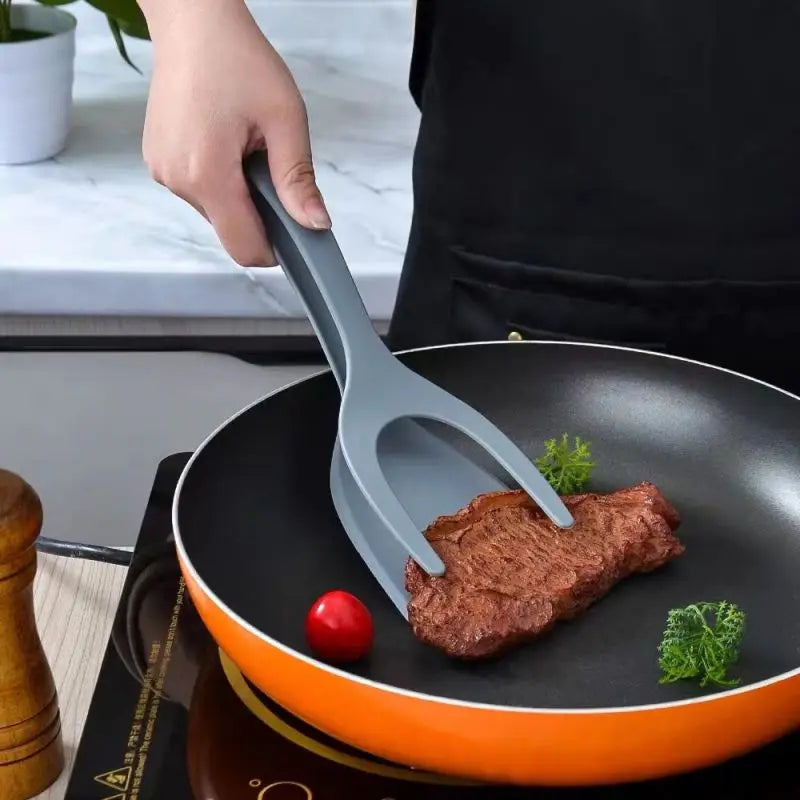2 in1 Silicone Clip Spatula for Frying Steak Pancakes Toast Omelette Tongs Silicone Omelet Spatula Flip Shovel Kitchen Tool