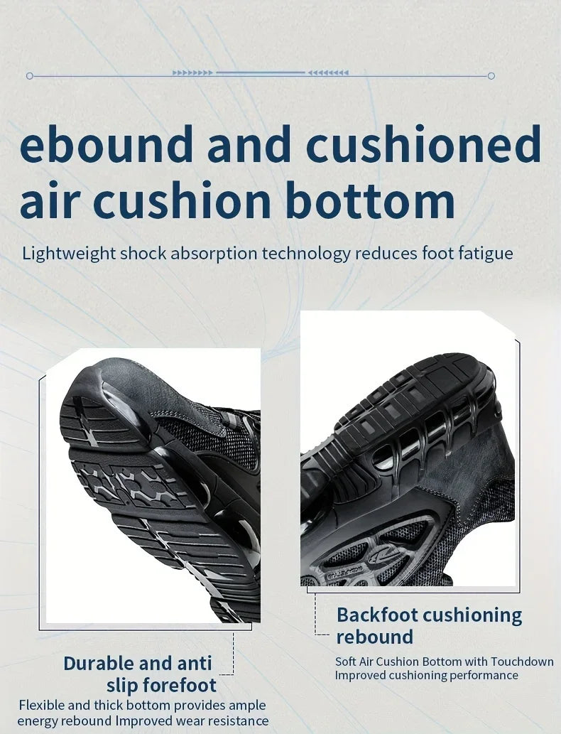 Safety Shoes For Men Steel Toe Anti-Puncture Men's Work Shoes Slip Resistant Reinforced Sole Rotating Button Fashion Sneaker