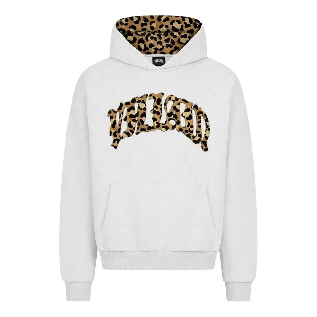 High street fashion leopard print letter embroidered men sportswear suit Y2K American casual retro hoodie trend loose clothing