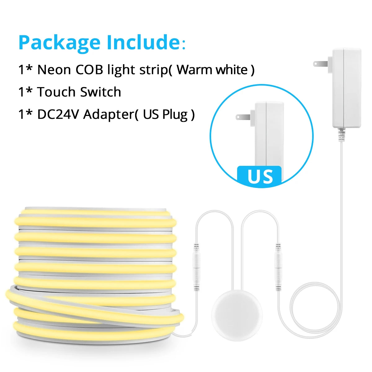 Novel Solid COB Neon Strip Light 2m-10m 24V Waterproof Pure Silicone Gel Tube Dimmable Touch Control Sensor Switch No Flicker