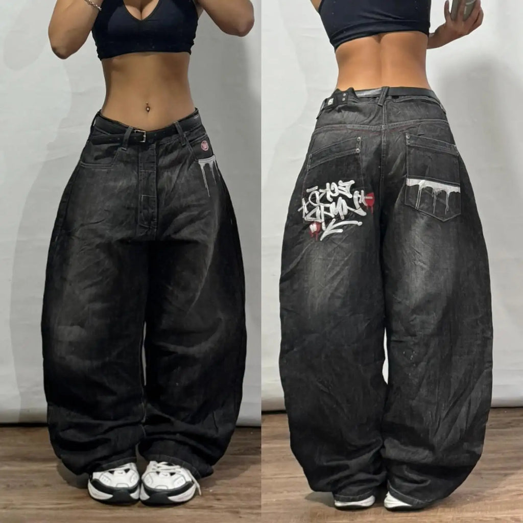vintage 2000S American Hip-hop Punk Rock Fashion Versatile Jeans Men Harajuku Y2K Casual Gothic Straight Wide-leg Pants Women