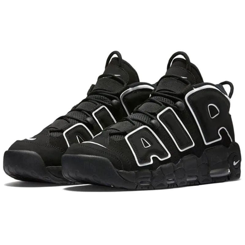 Nike Air More Uptempo Black White Mid Top Retro Basketball Shoes Men's Black and White-414962-002