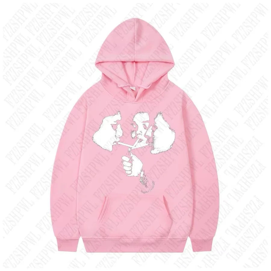 2025 hot trend 2000s men's fashion Harajuku Gothic pattern sports hoodie retro punk hip-hop casual streetwear