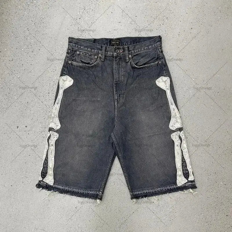 Korean Reviews Many Men's Clothes Denim Shorts Hip-hop Street Splicing Embroidery Retro Casual Pants Letters 1 /2 Jeans for Man