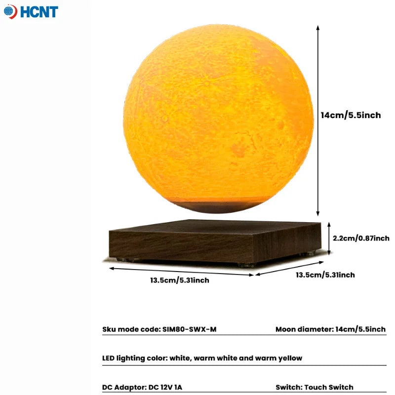 Levitating Moon Lamp Magnetic Floating Moon Lamp Spinning Luna Night Light with 3 Color Modes for Home Office Desk Decor Bedroom
