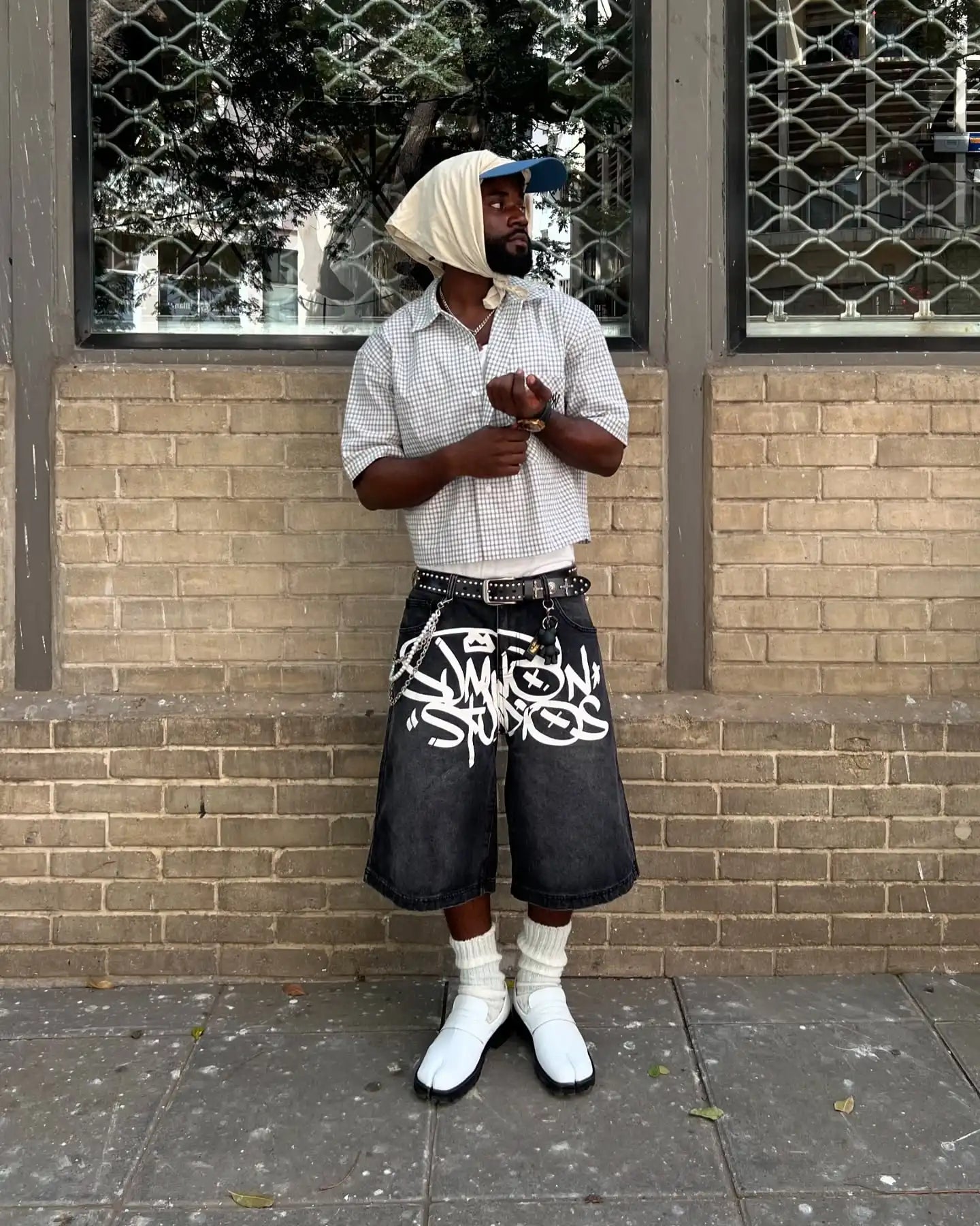 Denim Jort Front Graffiti Graphic Print Street Style Oversized Distressed Cotton Blend Vintage Unisex Shorts Summer Casual Fit