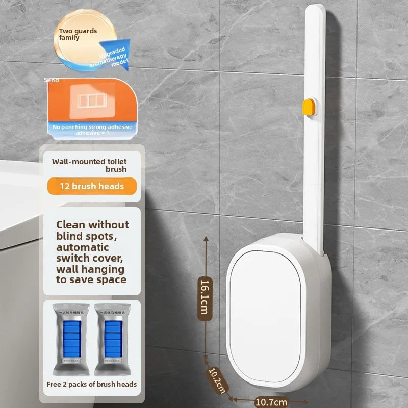 Disposable Toilet Brush with Replaceable Heads - Wall - Mounted No Drill, Perfect for Bathroom & Home Use!