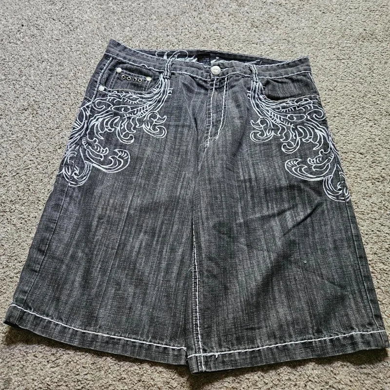 Y2K New Popular Denim Shorts Patch Vintage Shorts Men Women Street Hip Hop Fashion Harajuku Punk Loose High Waist Wide Leg Pants