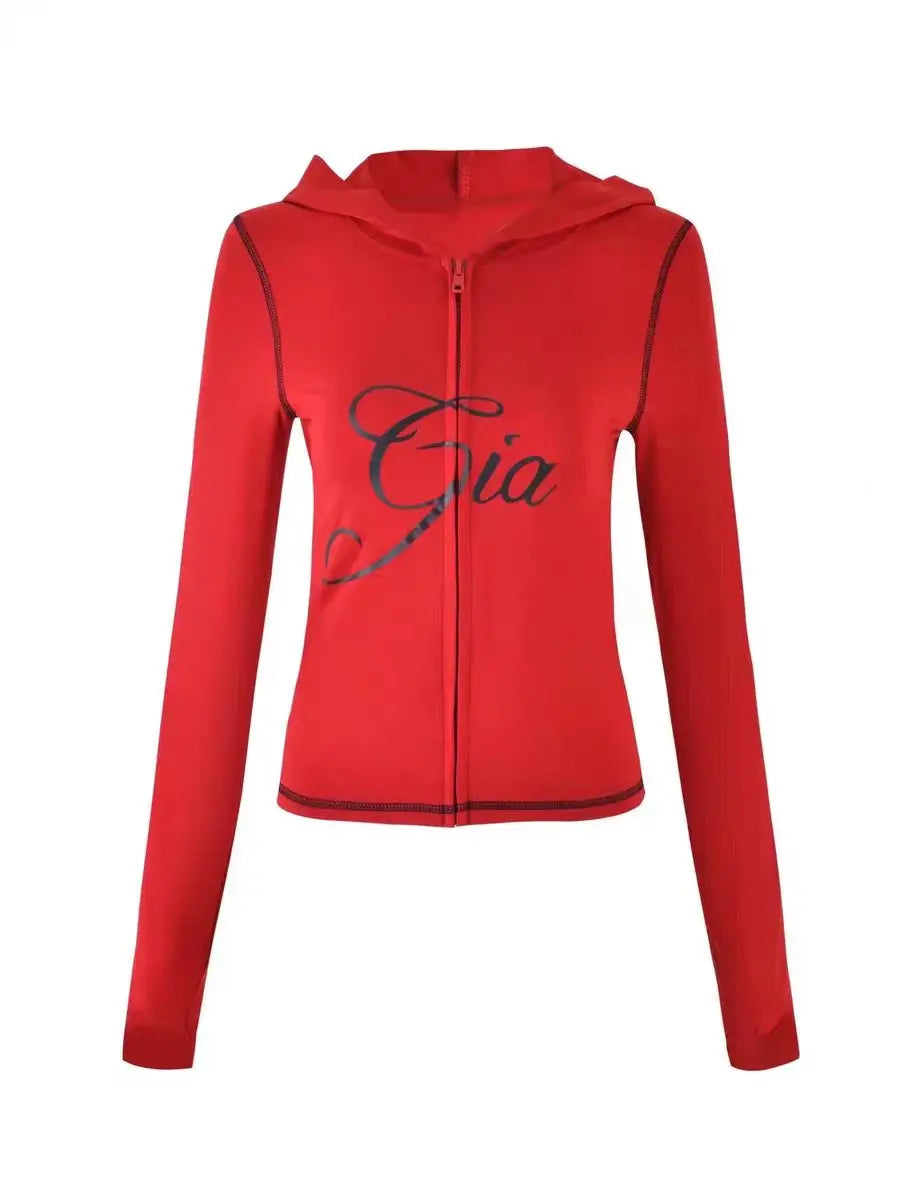 GIA New Stylish Coffee-Colored Velvet Zip-Up Hooded Jacket & Relaxed Slim-Fit Pants Comfortable Minimalist Set