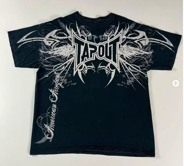 TAPOUT New Y2K Red  Printing  T shirt Men  Hip Hop Round Neck Oversized Long Sleeved Casual Gothic Clothing Tops Streetwear
