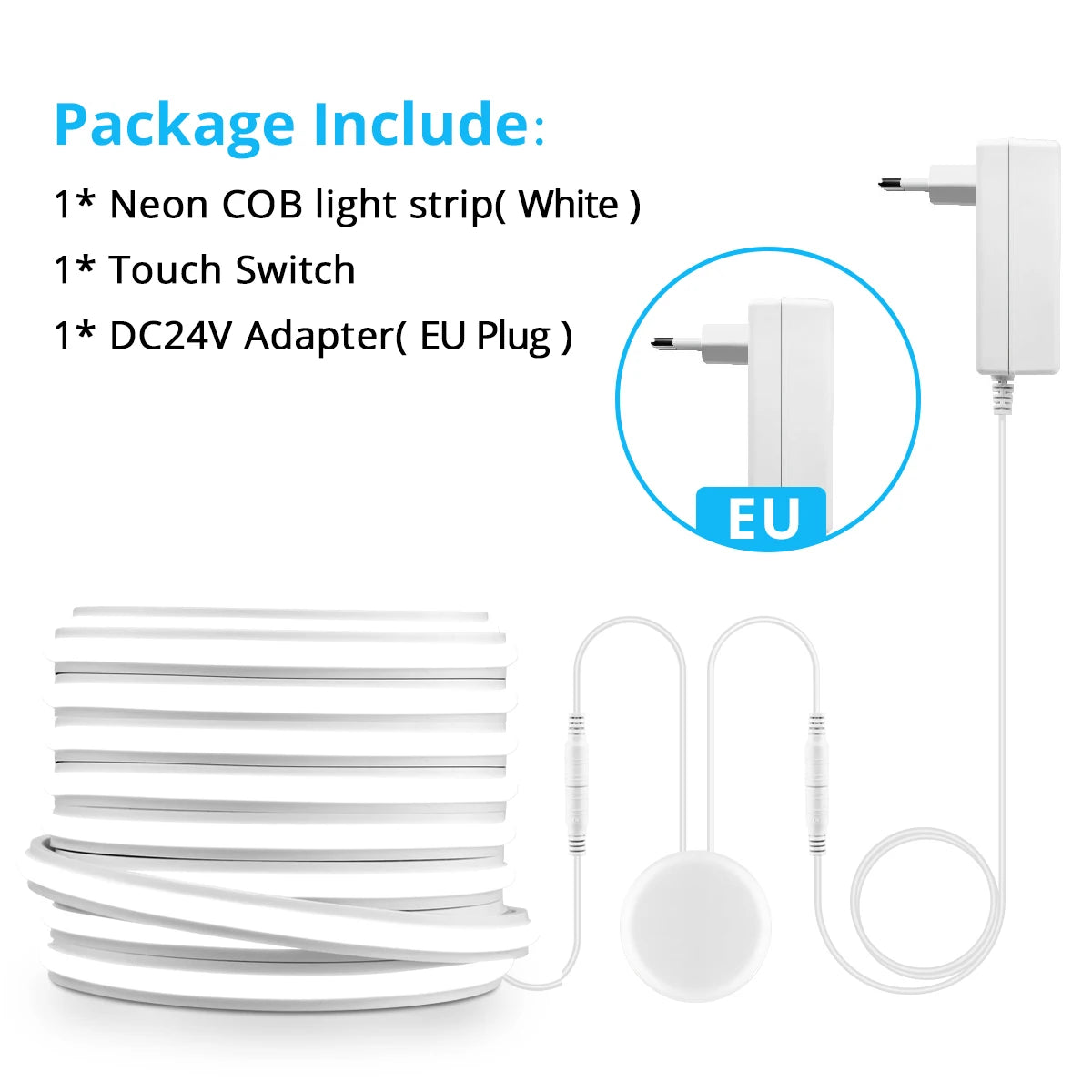 Novel Solid COB Neon Strip Light 2m-10m 24V Waterproof Pure Silicone Gel Tube Dimmable Touch Control Sensor Switch No Flicker