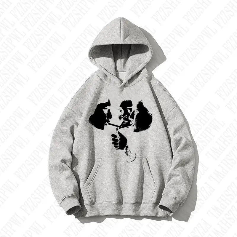 2025 hot trend 2000s men's fashion Harajuku Gothic pattern sports hoodie retro punk hip-hop casual streetwear