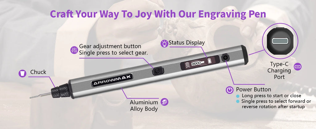 ARROWMAX Engraving Pen Electric Cordless Rotary Tool Kit Mini Grinder with 30 Bits for Metal Wood Plastics Glass Carving New