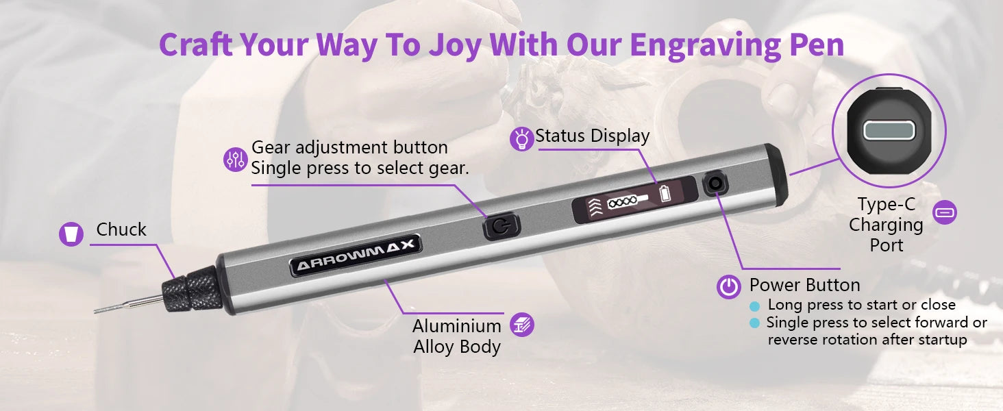 ARROWMAX Engraving Pen Electric Cordless Rotary Tool Kit Mini Grinder with 30 Bits for Metal Wood Plastics Glass Carving New