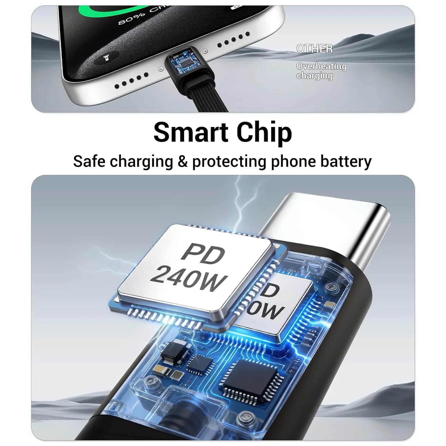 240W 2-in-1 Type-C Fast Charging Cable Invisible Adjustable Stand Charger Cord for Phones Tablets Laptops Gaming Devices