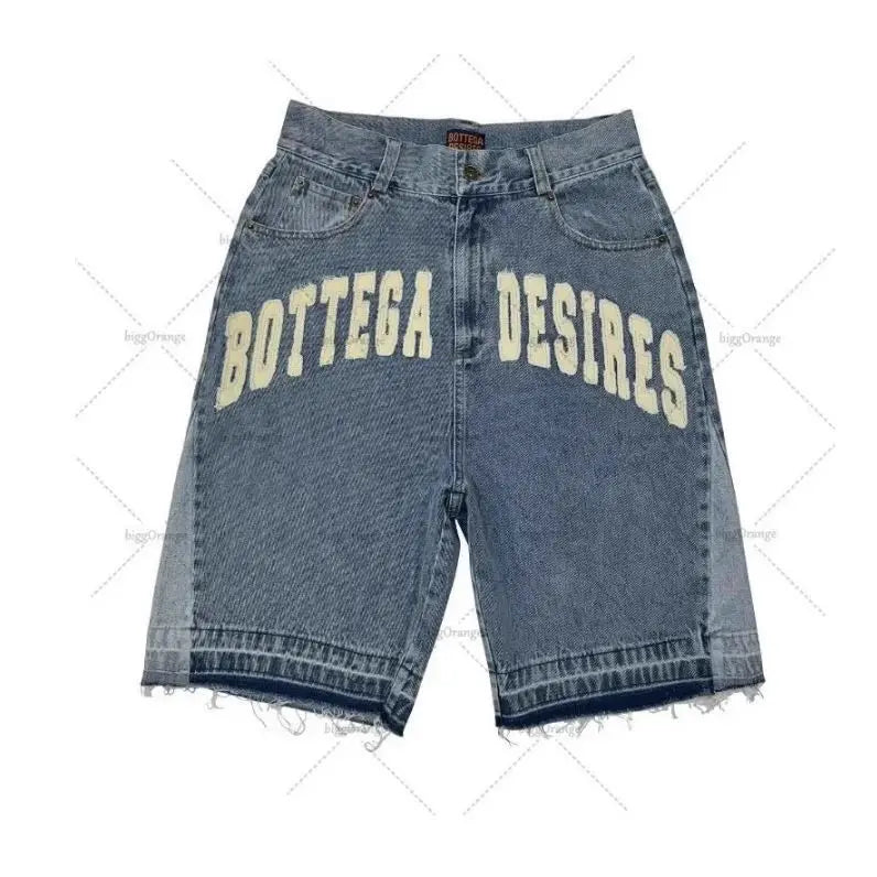 Korean Reviews Many Men's Clothes Denim Shorts Hip-hop Street Splicing Embroidery Retro Casual Pants Letters 1 /2 Jeans for Man