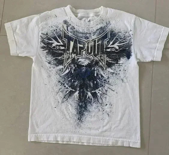TAPOUT New Y2K Red  Printing  T shirt Men  Hip Hop Round Neck Oversized Long Sleeved Casual Gothic Clothing Tops Streetwear