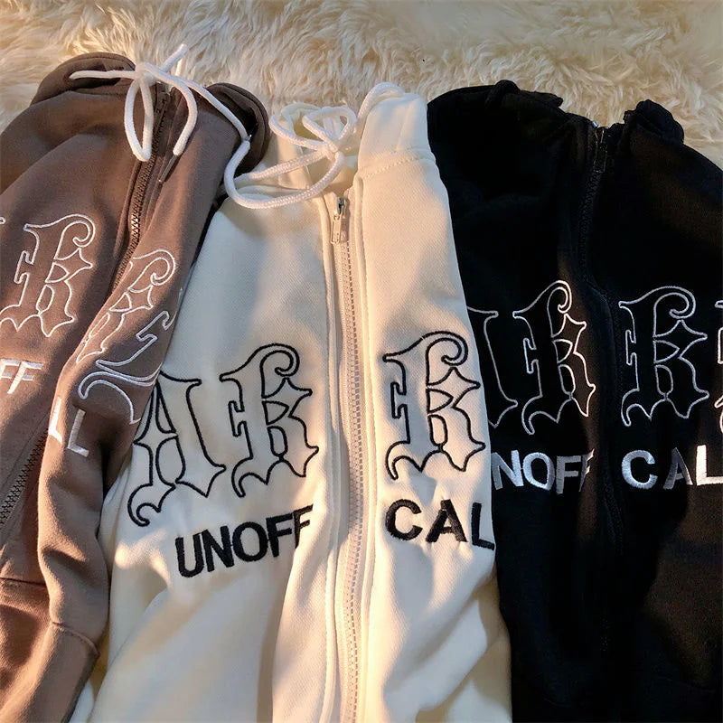 1Hoodies Women Retro Harajuku Hip Hop Jacket High Street Zip Up Hoodie Casual Loose Sweatshirt Clothes Y2K Tops oversized hoodie