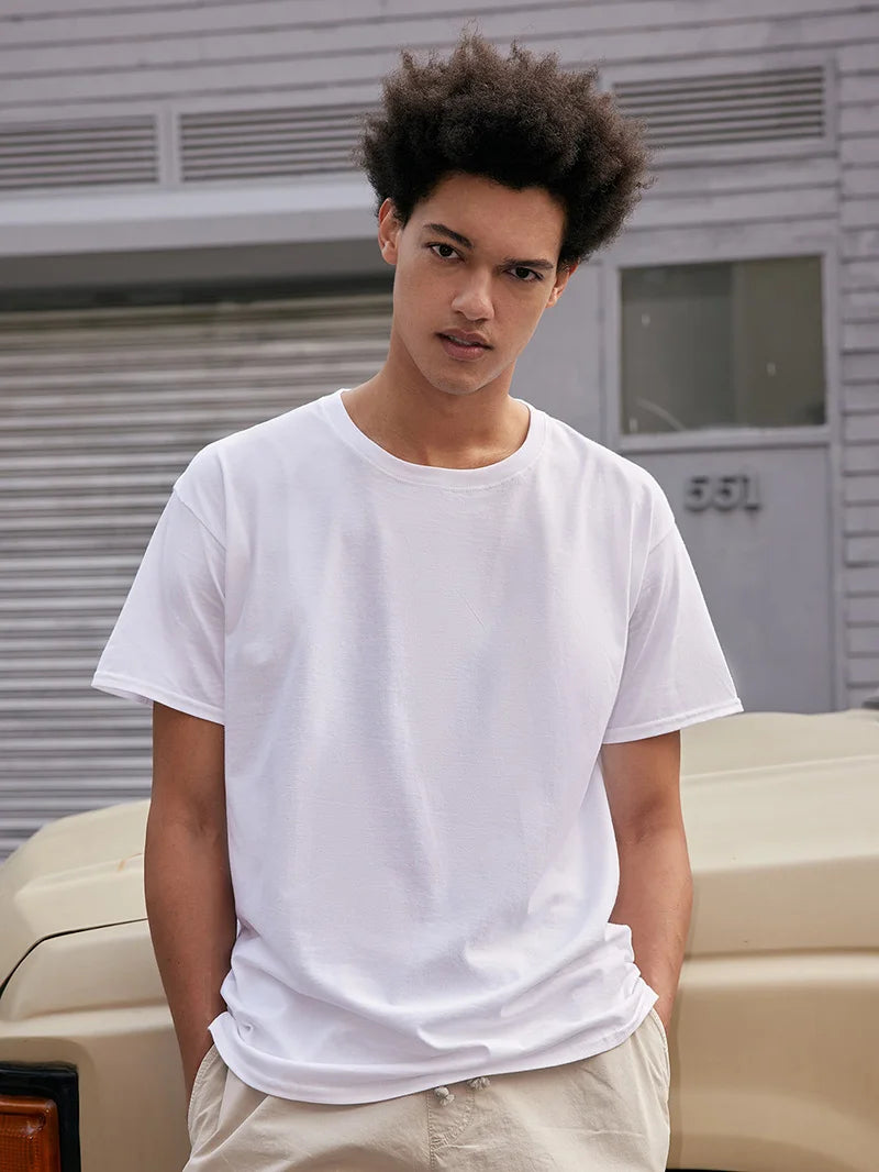 100% Cotton T shirt For Men Women,Short Sleeve Summer Plain Tops,Solid Casual Loose Tee Shirts,High Quality Clothing,7oz 200gsm