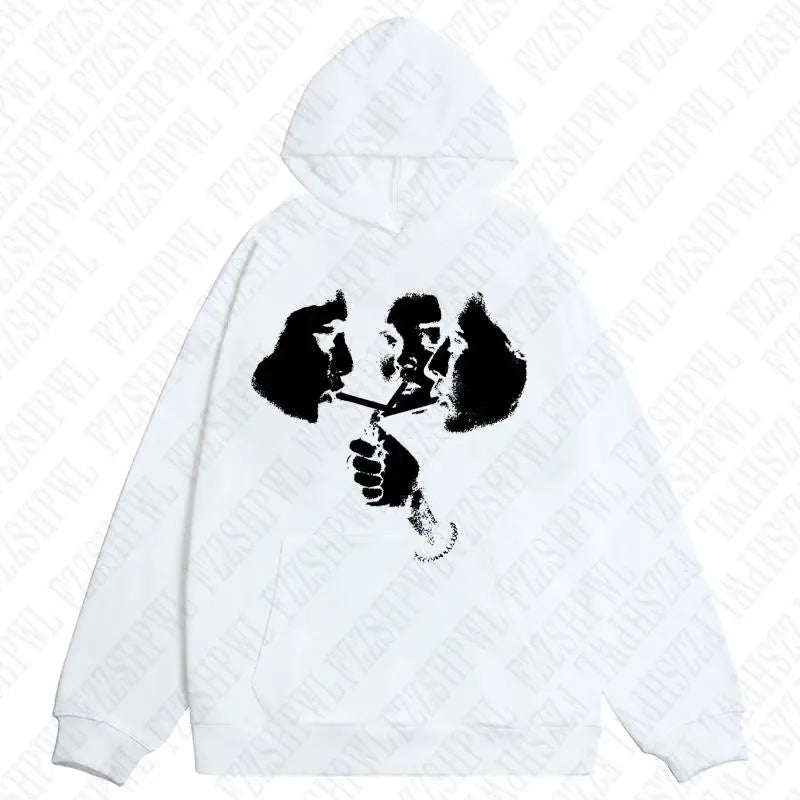 2025 hot trend 2000s men's fashion Harajuku Gothic pattern sports hoodie retro punk hip-hop casual streetwear