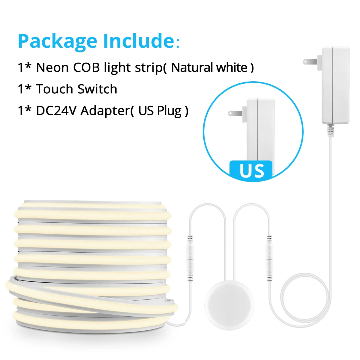 Novel Solid COB Neon Strip Light 2m-10m 24V Waterproof Pure Silicone Gel Tube Dimmable Touch Control Sensor Switch No Flicker