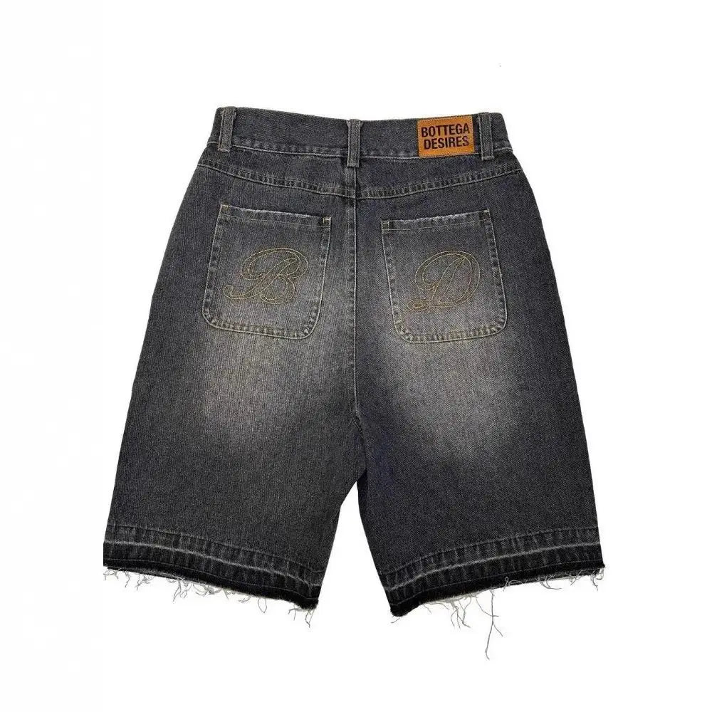 Korean Reviews Many Men's Clothes Denim Shorts Hip-hop Street Splicing Embroidery Retro Casual Pants Letters 1 /2 Jeans for Man
