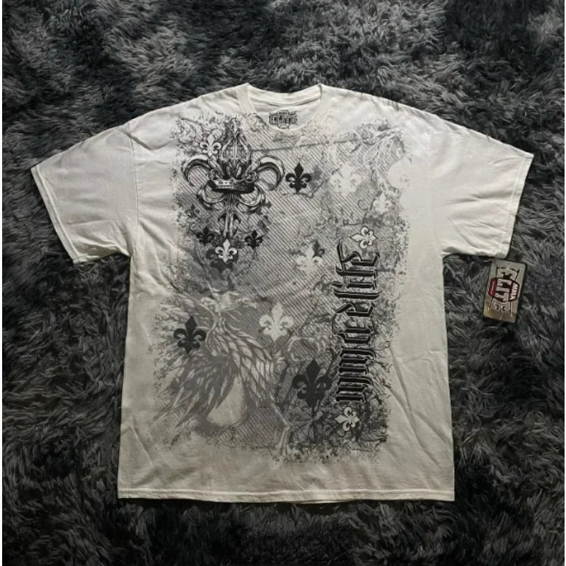 2000s Affliction Graphic T-Shirt Women's Large Grunge Wings New Fashion Style Couple Tops Pure Cotton Street Boxing Shirt