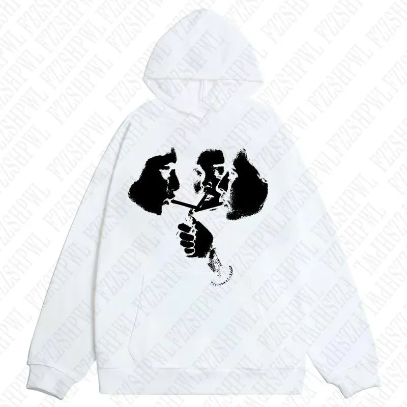 2025 hot trend 2000s men's fashion Harajuku Gothic pattern sports hoodie retro punk hip-hop casual streetwear