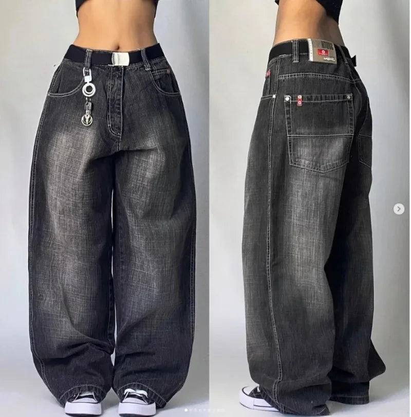 vintage 2000S American Hip-hop Punk Rock Fashion Versatile Jeans Men Harajuku Y2K Casual Gothic Straight Wide-leg Pants Women