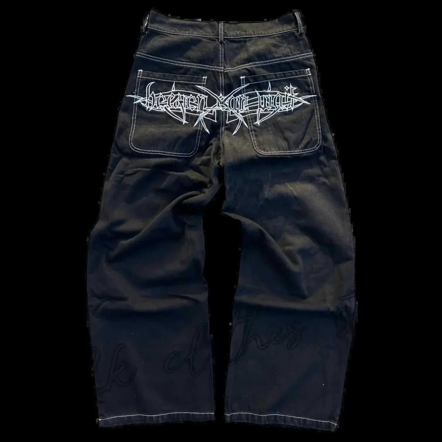 Fashion trend skull pattern embroidered loose jeans men's street Y2K new hip-hop wide leg pants men's unisex jeans