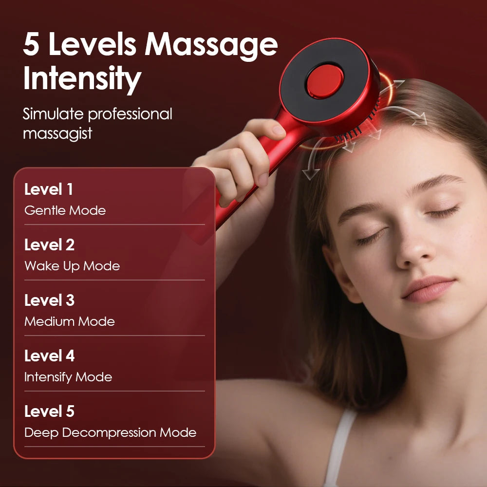 Head Massage Comb with Hair Oil Applicator LED Light Treatment Hair Scalp Massager Brush Tools 5 Massage Modes Rechargable Comb